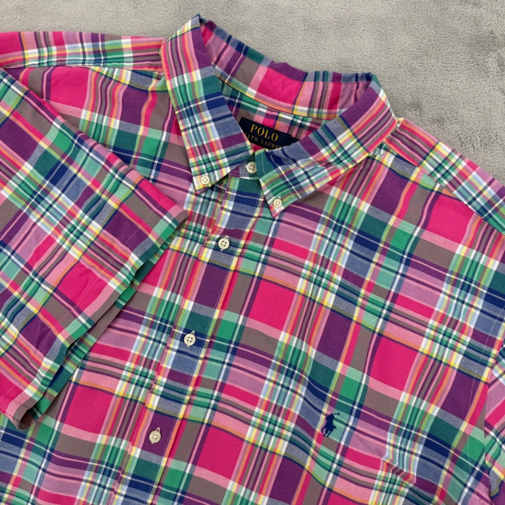 Polo Ralph Lauren Mens 4XB Pink Green Plaid Short Sleeve Oxford Cotton Shirt NWT
